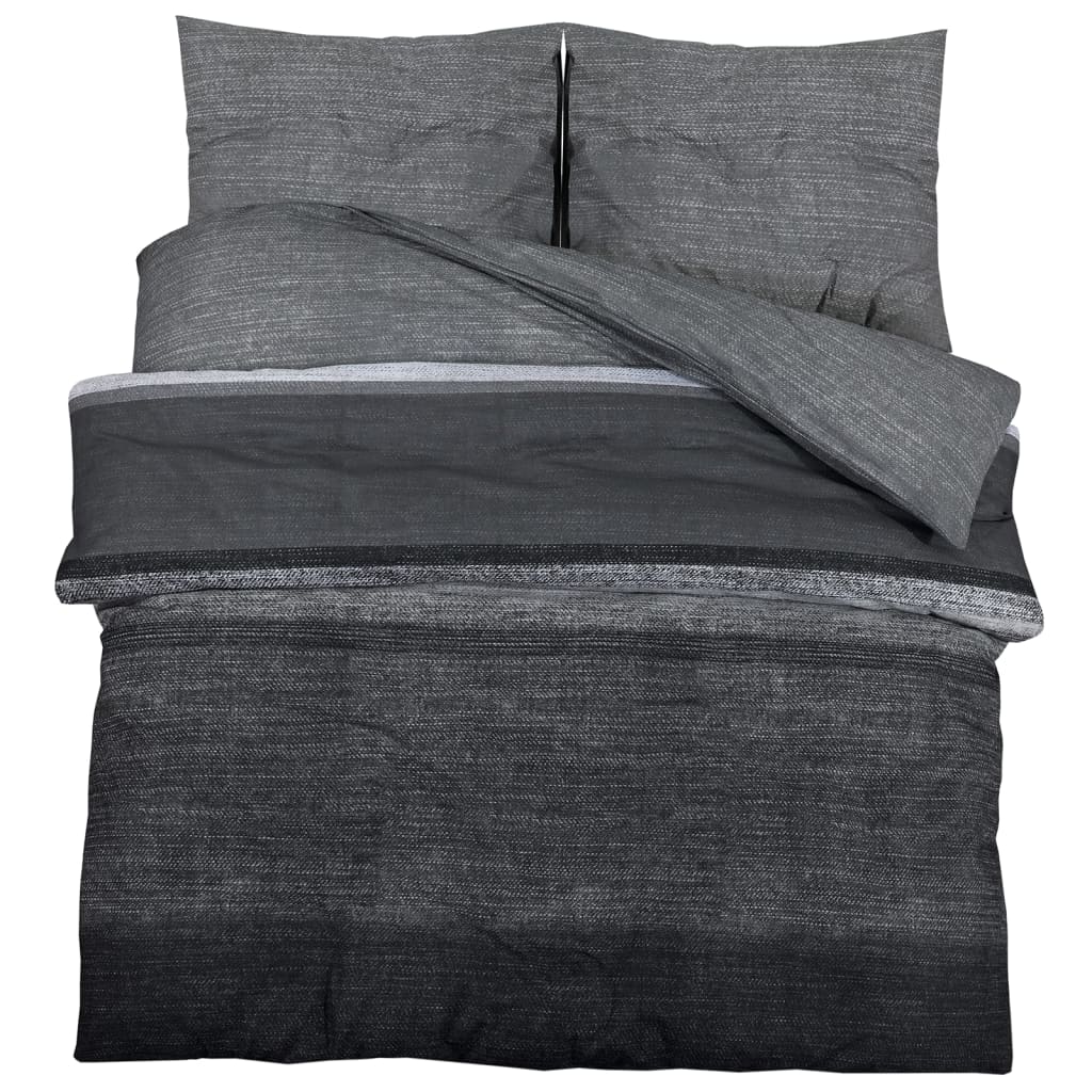 Set Copripiumino Grigio Scuro 200X200 Cm In Cotone Grigio Scuro E Nero