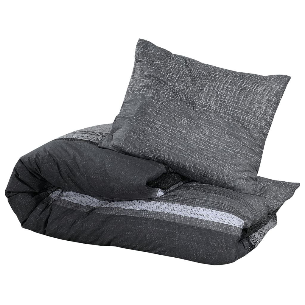 Set Copripiumino Grigio Scuro 200X200 Cm In Cotone Grigio Scuro E Nero