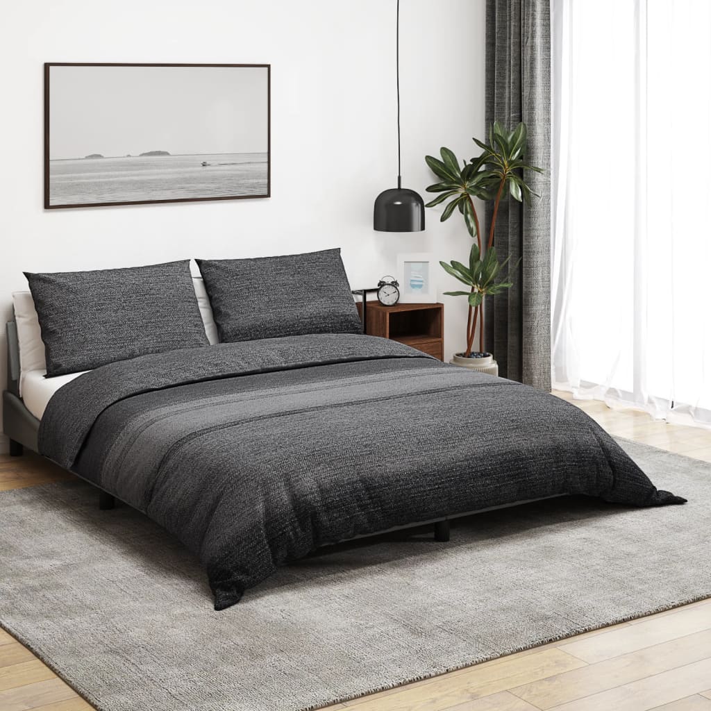Set Copripiumino Grigio Scuro 200X200 Cm In Cotone Grigio Scuro E Nero
