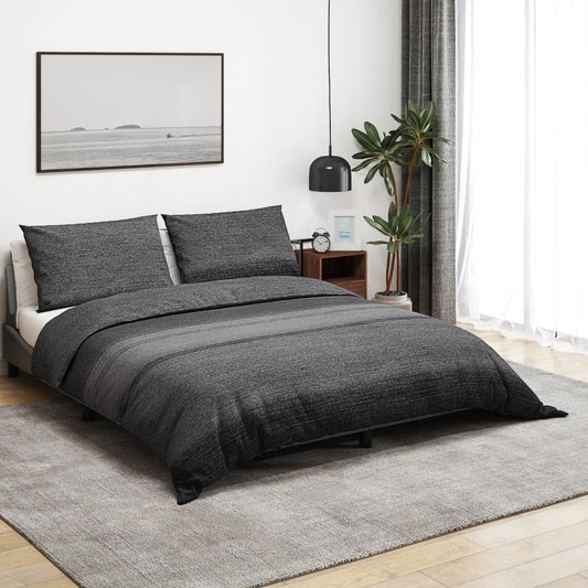 Set Copripiumino Grigio Scuro 200X200 Cm In Cotone Grigio Scuro E Nero