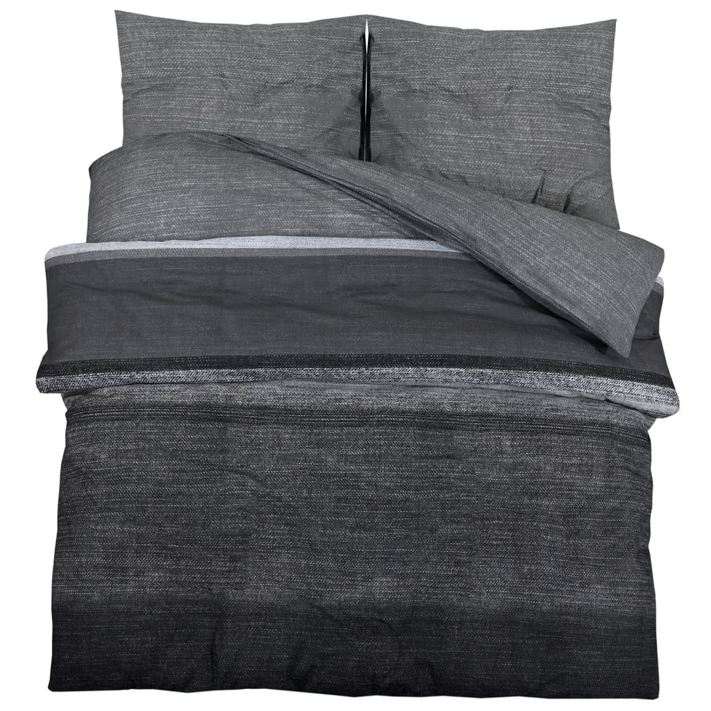 Set Copripiumino Grigio Scuro 220X240 Cm In Cotone Grigio Scuro E Nero