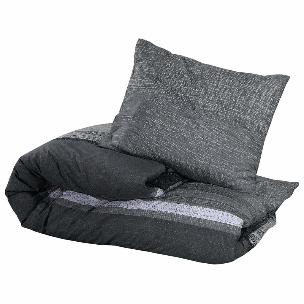 Set Copripiumino Grigio Scuro 135X200 Cm In Cotone Grigio Scuro E Nero