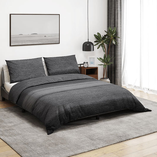 Set Copripiumino Grigio Scuro 135X200 Cm In Cotone Grigio Scuro E Nero