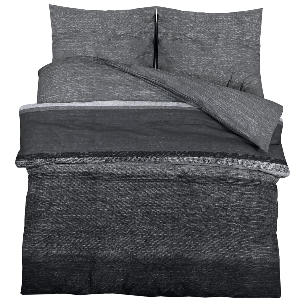 Set Copripiumino Grigio Scuro 200X200 Cm In Cotone Grigio Scuro E Nero