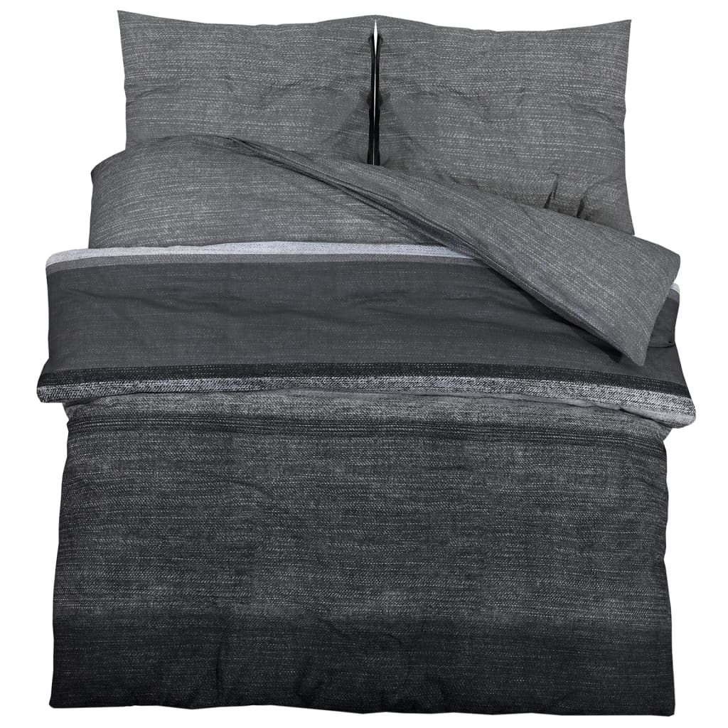 Set Copripiumino Grigio Scuro 225X220 Cm In Cotone Grigio Scuro E Nero