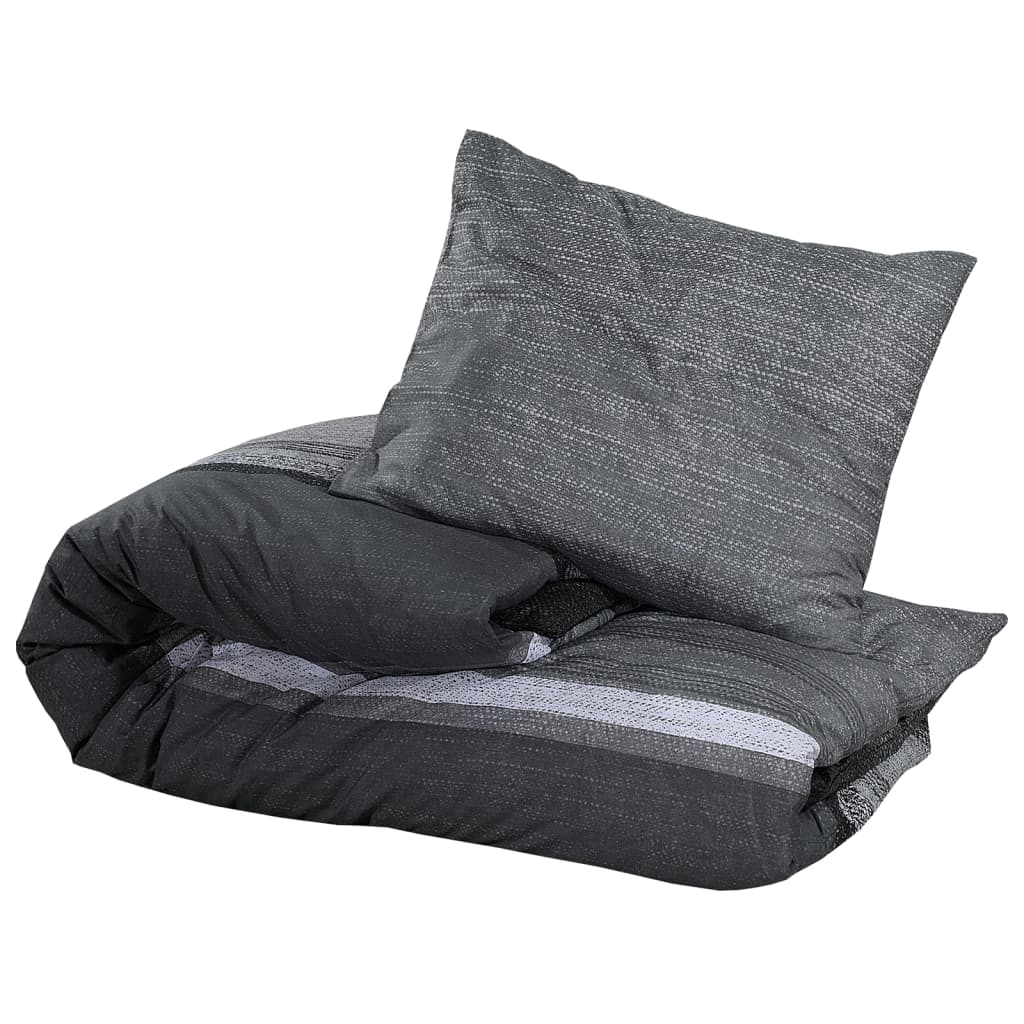 Set Copripiumino Grigio Scuro 225X220 Cm In Cotone Grigio Scuro E Nero