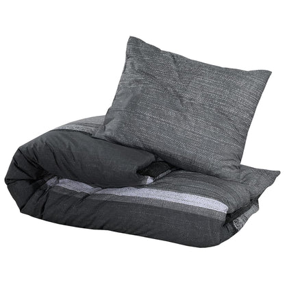 Set Copripiumino Grigio Scuro 225X220 Cm In Cotone Grigio Scuro E Nero