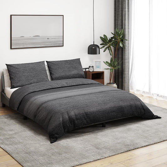 Set Copripiumino Grigio Scuro 225X220 Cm In Cotone Grigio Scuro E Nero