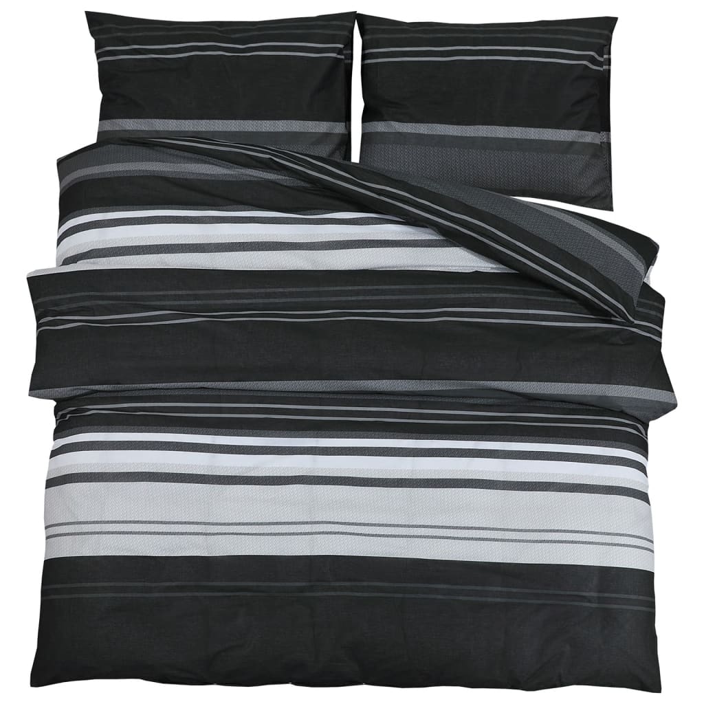 Set Copripiumino Nero E Bianco 140X200 Cm In Cotone Strisce Nere