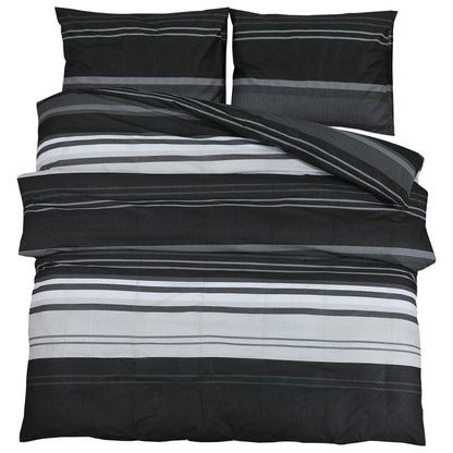 Set Copripiumino Nero E Bianco 140X200 Cm In Cotone Strisce Nere