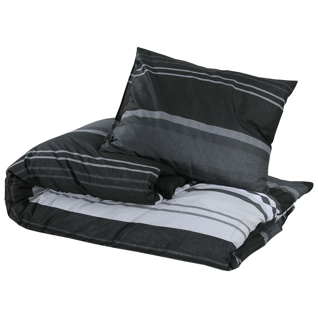 Set Copripiumino Nero E Bianco 140X200 Cm In Cotone Strisce Nere