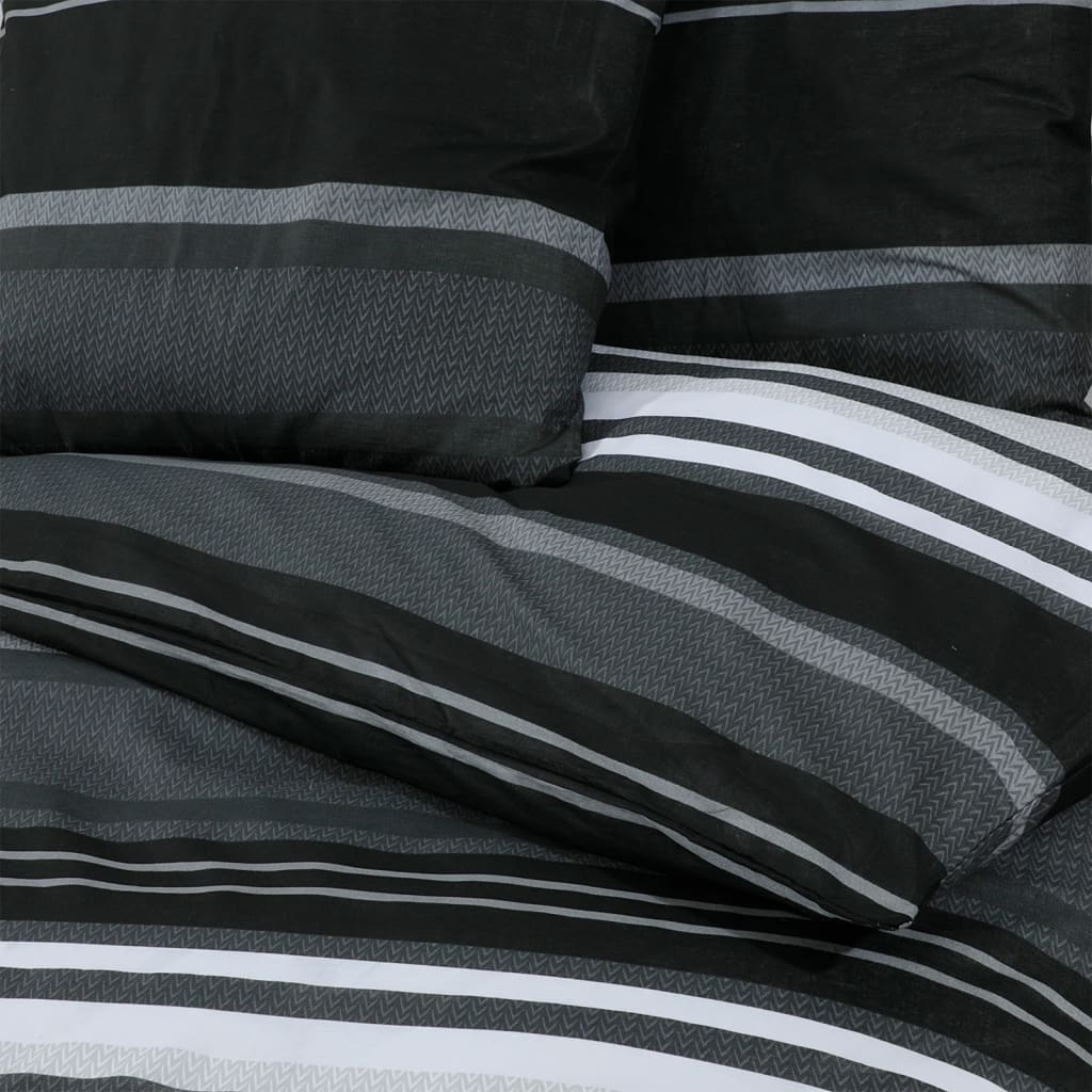 Set Copripiumino Nero E Bianco 140X200 Cm In Cotone Strisce Nere