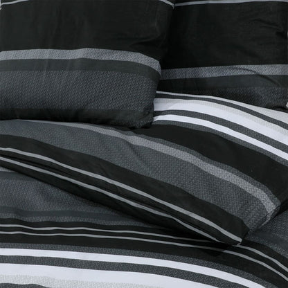 Set Copripiumino Nero E Bianco 140X200 Cm In Cotone Strisce Nere