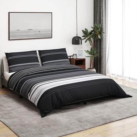 Set Copripiumino Nero E Bianco 200X200 Cm In Cotone Strisce Nere
