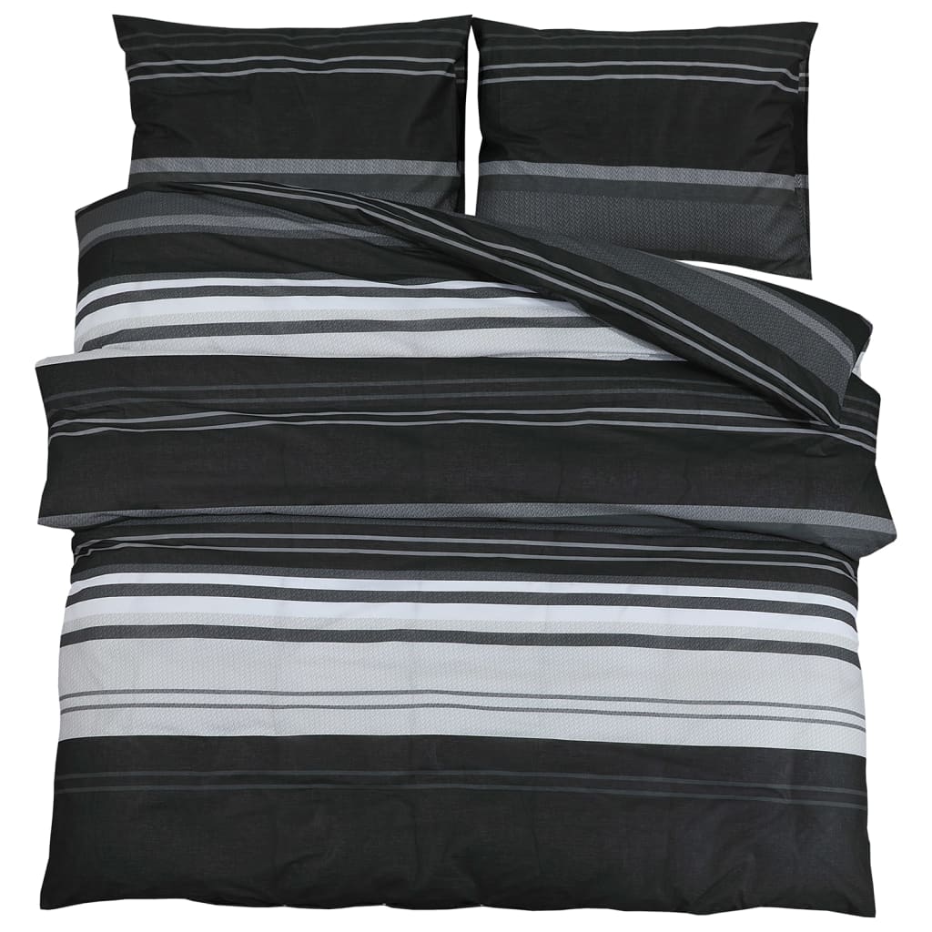 Set Copripiumino Nero E Bianco 220X240 Cm In Cotone Strisce Nere