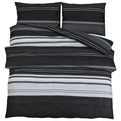Set Copripiumino Nero E Bianco 220X240 Cm In Cotone Strisce Nere