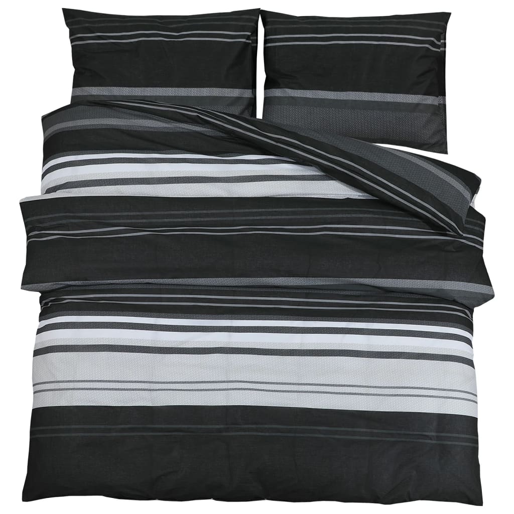 Set Copripiumino Nero E Bianco 135X200 Cm In Cotone Strisce Nere