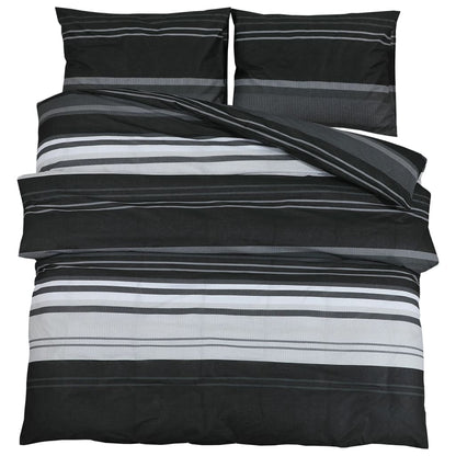 Set Copripiumino Nero E Bianco 135X200 Cm In Cotone Strisce Nere