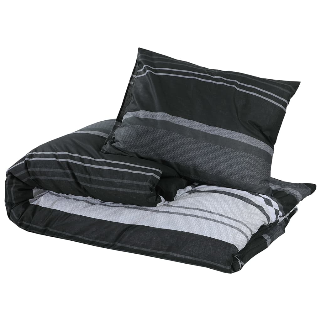 Set Copripiumino Nero E Bianco 135X200 Cm In Cotone Strisce Nere