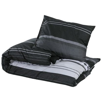 Set Copripiumino Nero E Bianco 135X200 Cm In Cotone Strisce Nere