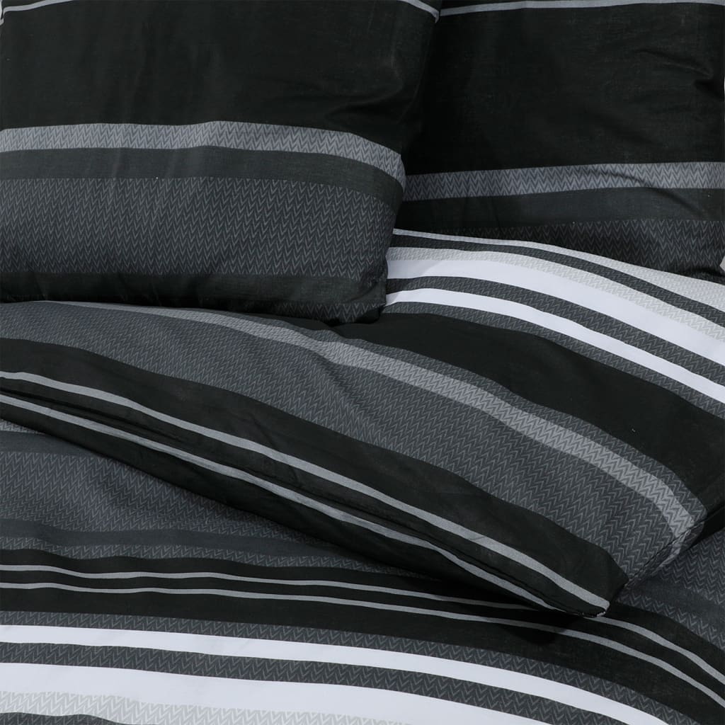 Set Copripiumino Nero E Bianco 135X200 Cm In Cotone Strisce Nere