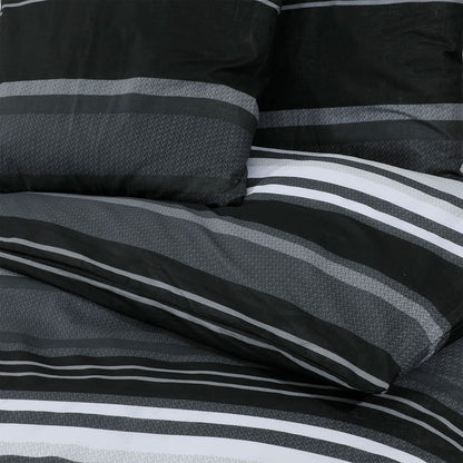 Set Copripiumino Nero E Bianco 135X200 Cm In Cotone Strisce Nere