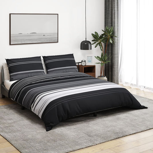 Set Copripiumino Nero E Bianco 135X200 Cm In Cotone Strisce Nere