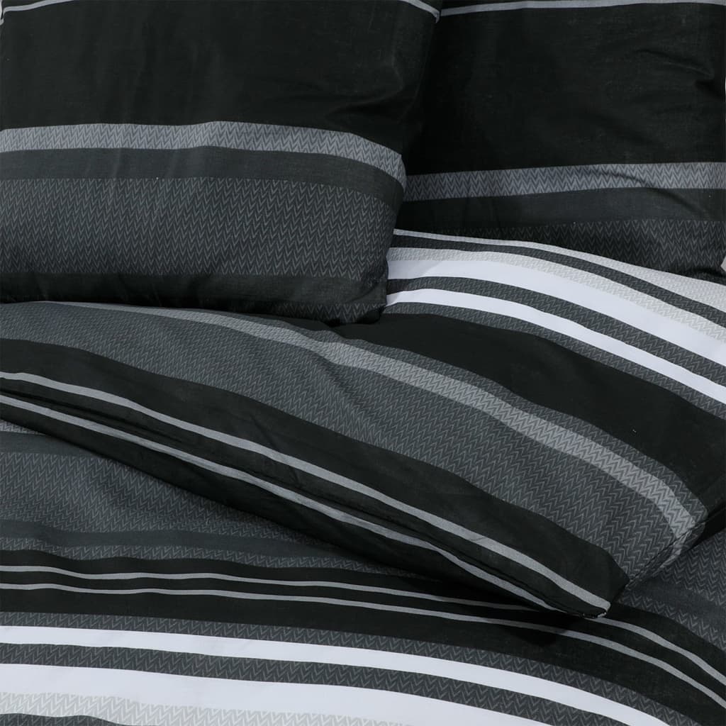 Set Copripiumino Nero E Bianco 200X200 Cm In Cotone Strisce Nere