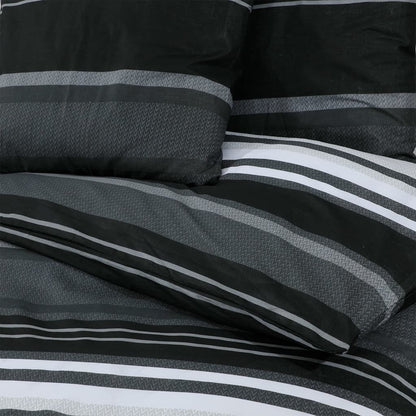 Set Copripiumino Nero E Bianco 200X200 Cm In Cotone Strisce Nere