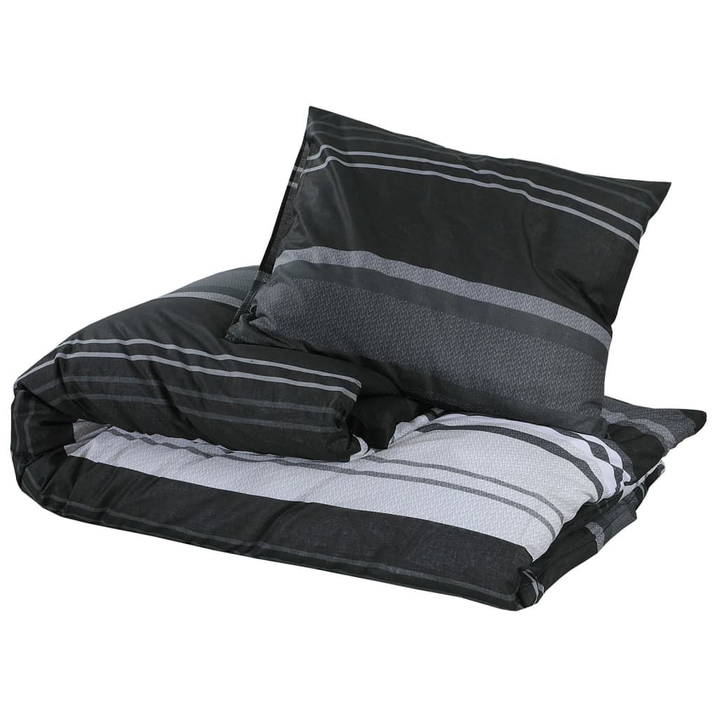 Set Copripiumino Nero E Bianco 140X200 Cm In Cotone Strisce Nere