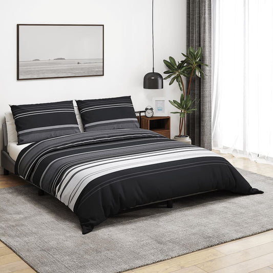 Set Copripiumino Nero E Bianco 260X220 Cm In Cotone Strisce Nere