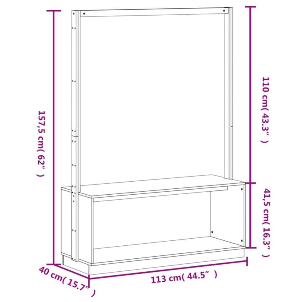 Appendiabiti Con Porta Scarpe 113X40X157,5 Cm Massello Pino