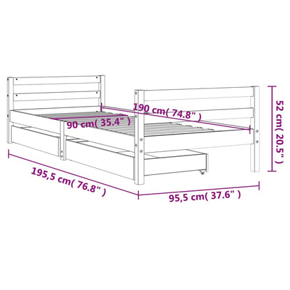 Giroletto Per Bambini Con Cassetti 90X190Cm Legno Massello Pino