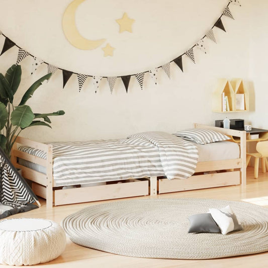 Giroletto Per Bambini Con Cassetti 90X190Cm Legno Massello Pino