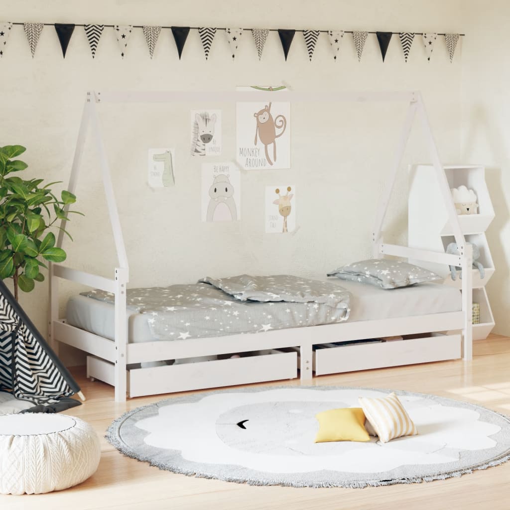 Giroletto Per Bambini Con Cassetti 90X190Cm Legno Massello Pino