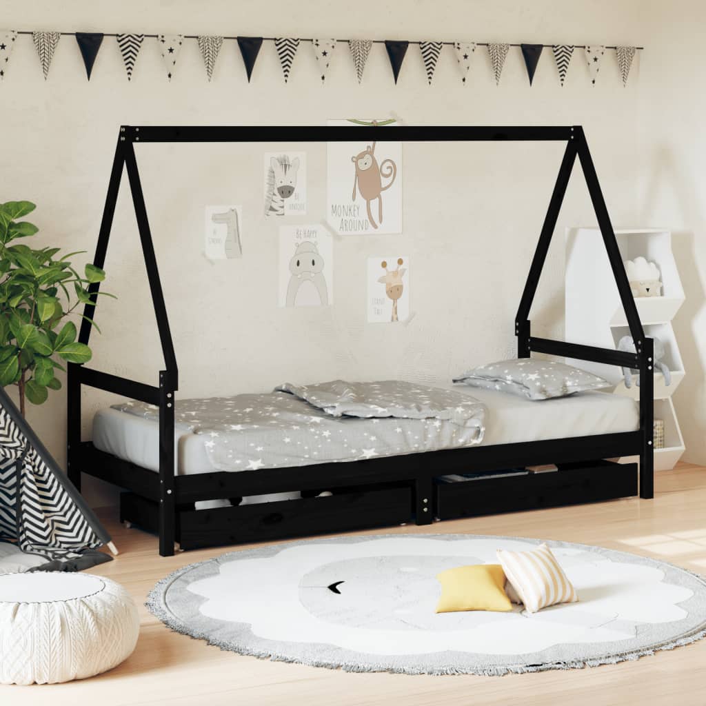 Giroletto Per Bambini Con Cassetti 90X190Cm Legno Massello Pino
