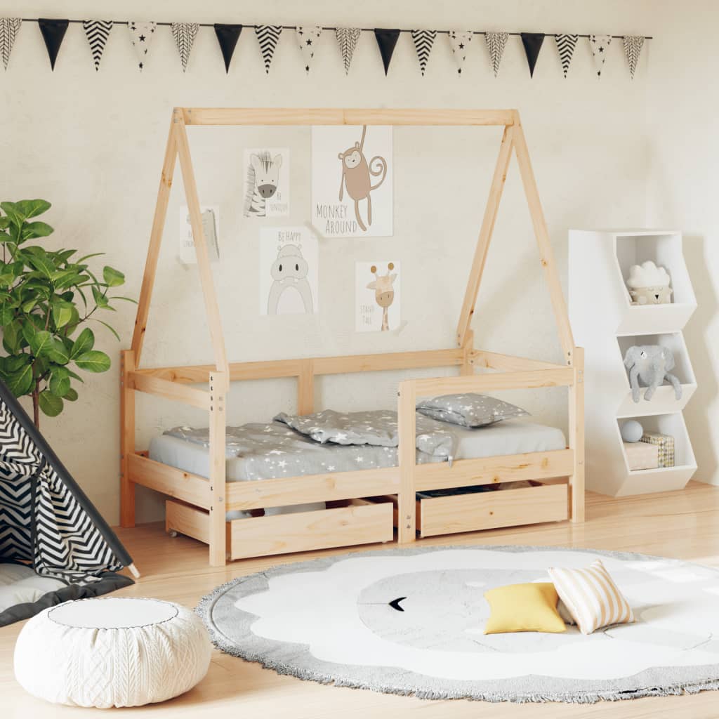 Giroletto Per Bambini Con Cassetti 90X190Cm Legno Massello Pino