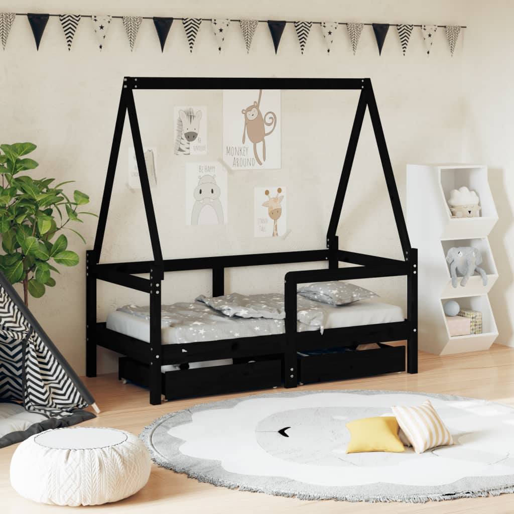 Giroletto Per Bambini Con Cassetti 90X190Cm Legno Massello Pino