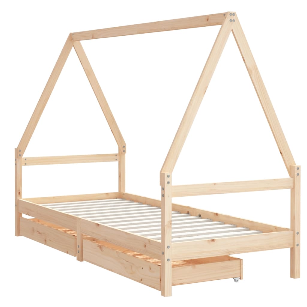 Giroletto Per Bambini Con Cassetti 90X190Cm Legno Massello Pino