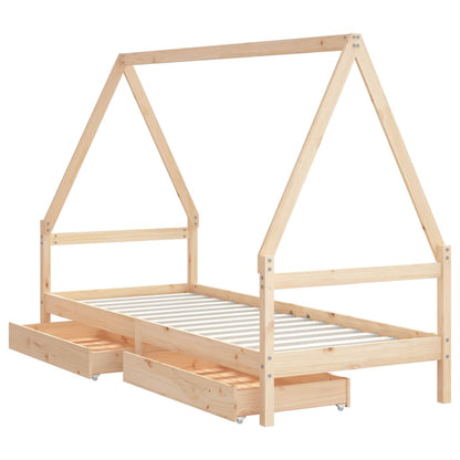 Giroletto Per Bambini Con Cassetti 90X190Cm Legno Massello Pino