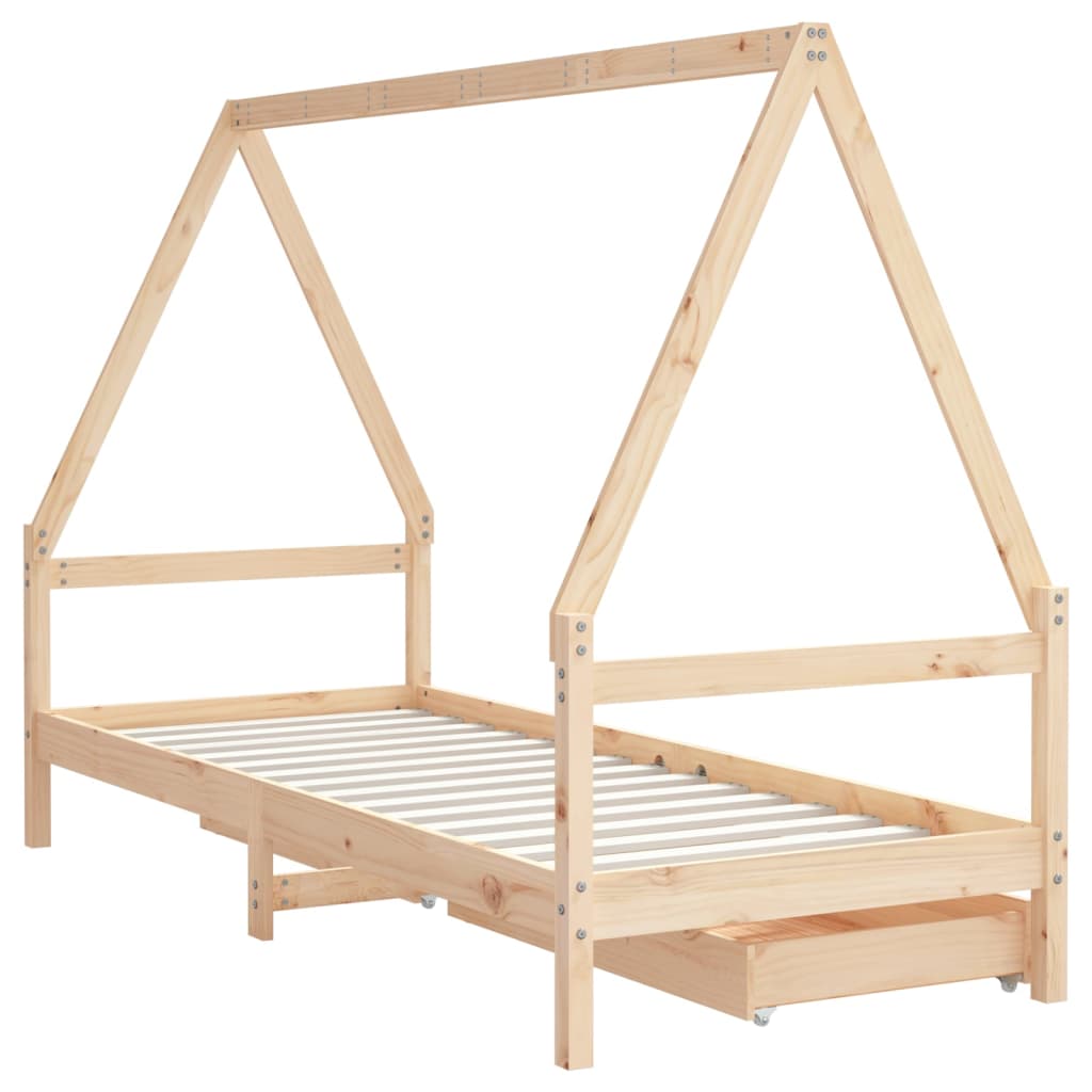 Giroletto Per Bambini Con Cassetti 90X190Cm Legno Massello Pino
