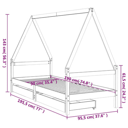 Giroletto Per Bambini Con Cassetti 90X190Cm Legno Massello Pino