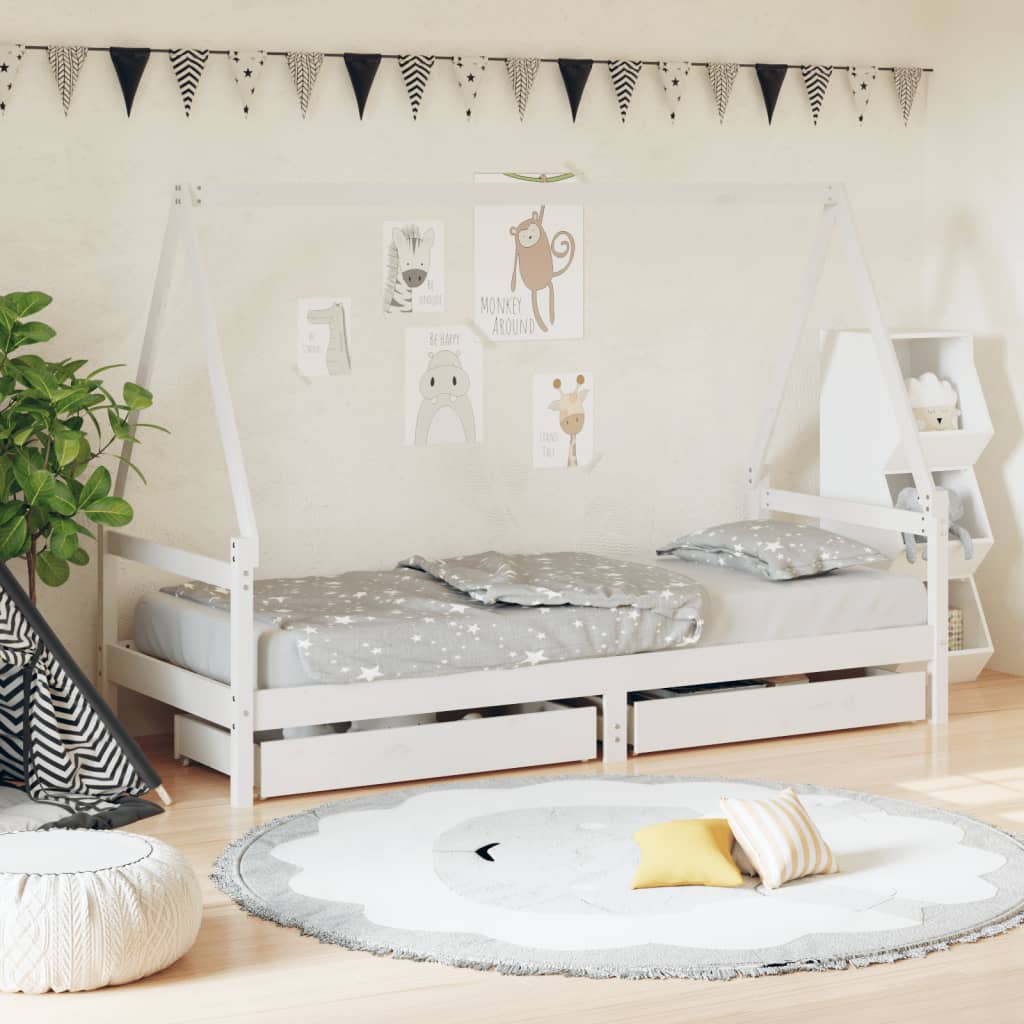 Giroletto Per Bambini Con Cassetti 90X190Cm Legno Massello Pino