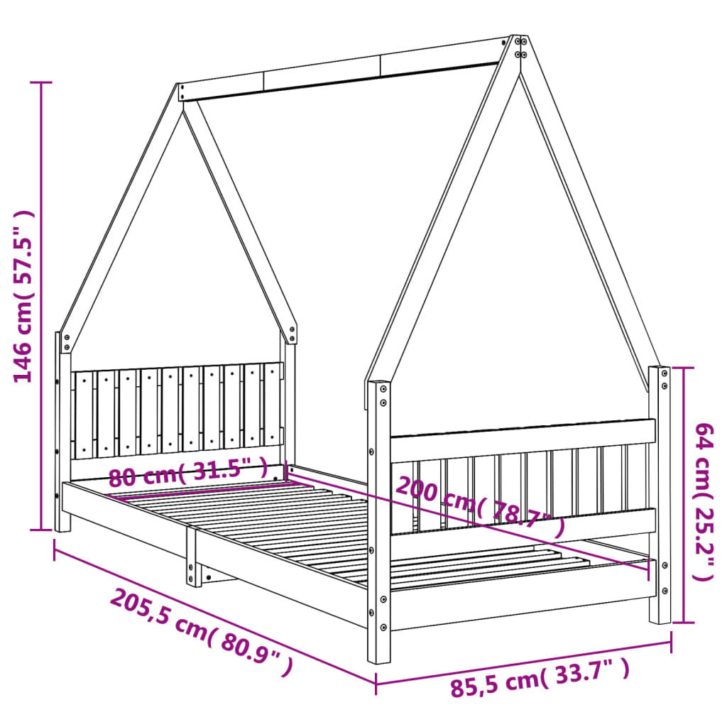 Giroletto Per Bambini 80X200Cm In Legno Massello Di Pino
