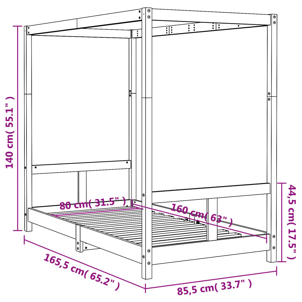 Giroletto Per Bambini 80X160Cm In Legno Massello Di Pino