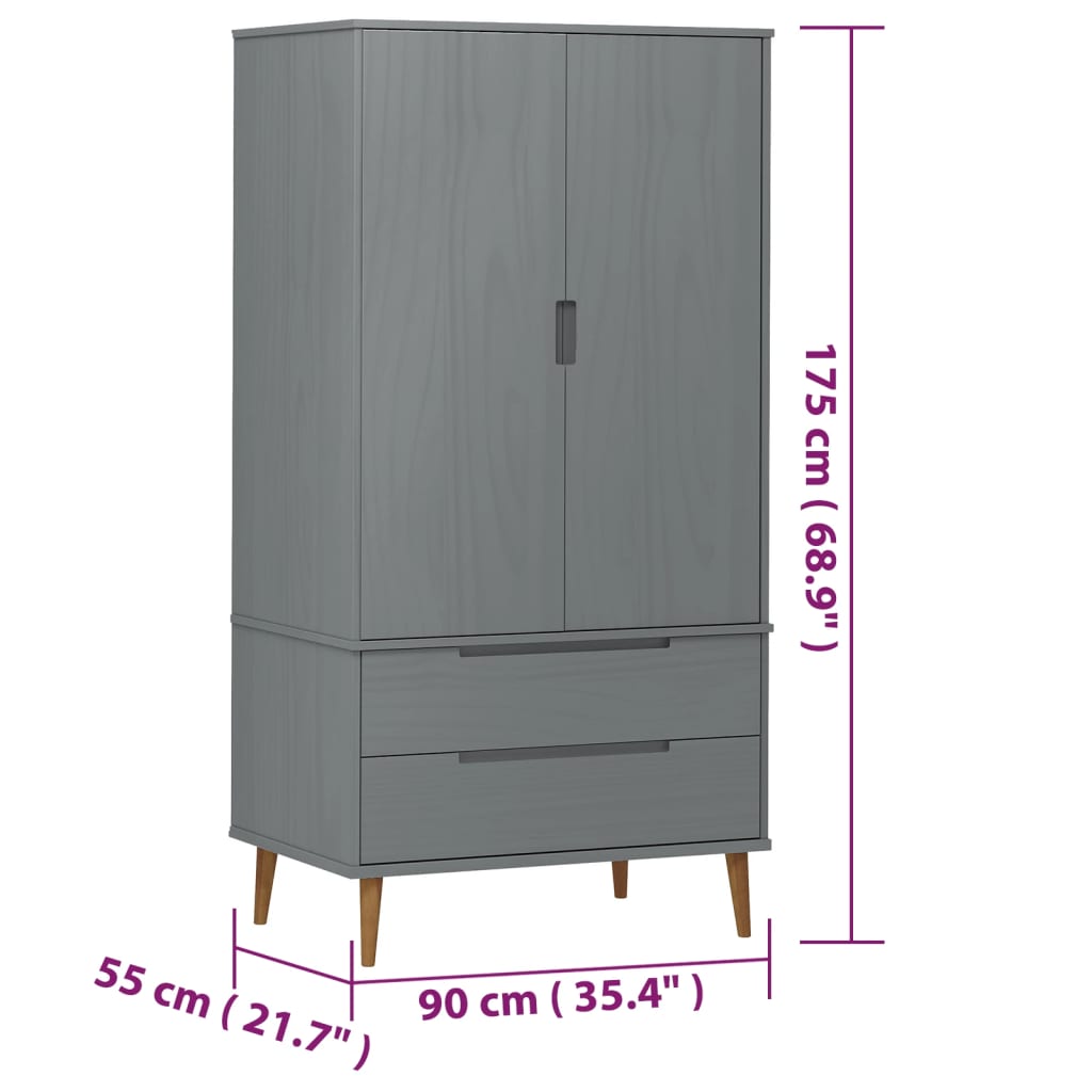 Armadio Molde 90X55X175 Cm In Legno Massello Di Pino