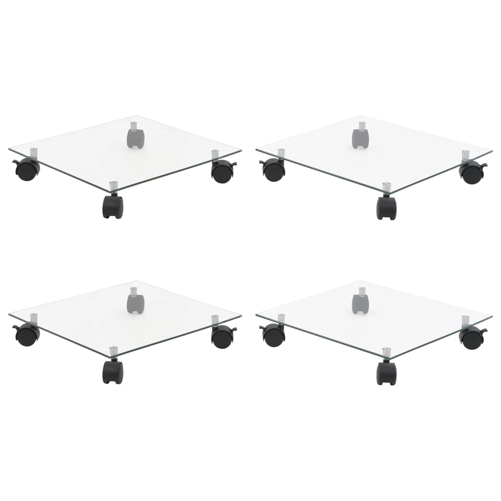 Carrelli Porta Piante 4 Pz 35X35 Cm Vetro Temperato Quadrati Crema