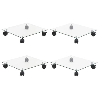 Carrelli Porta Piante 4 Pz 35X35 Cm Vetro Temperato Quadrati Crema