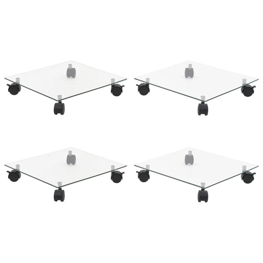 Carrelli Porta Piante 4 Pz 35X35 Cm Vetro Temperato Quadrati Crema