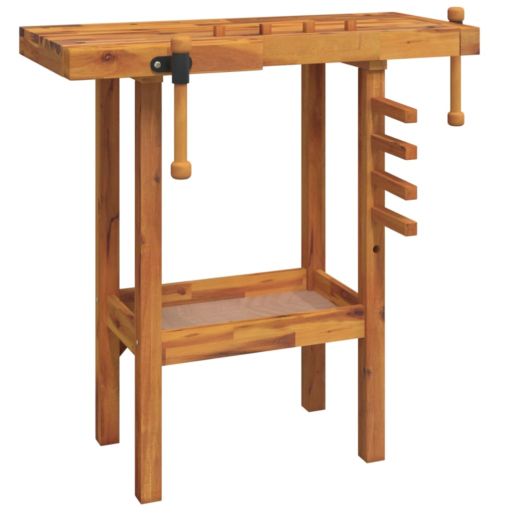 Banco Da Lavoro Con Morse 92X48X83 Cm Legno Massello Di Acacia